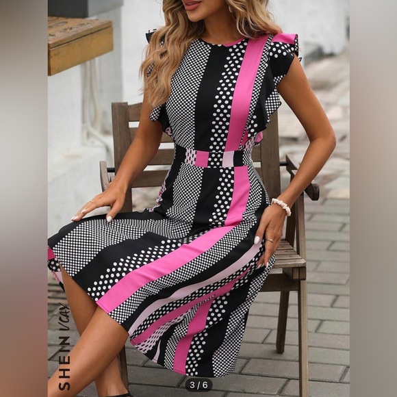 Brand New 🎀🖤 Super Cute Polka Dot & Striped Print Dress 🎀🖤 Size 8/10 - Large - Picture 4 of 11